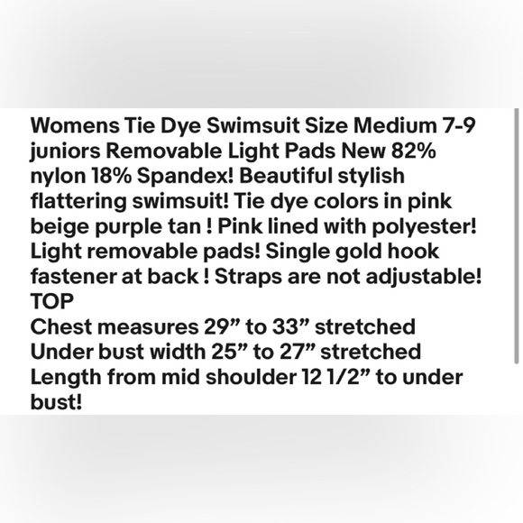 NO BOUNDARIES Tie Dye Swimsuit Size Medium 7-9 Juniors Removable Light Pads New - Picture 8 of 9